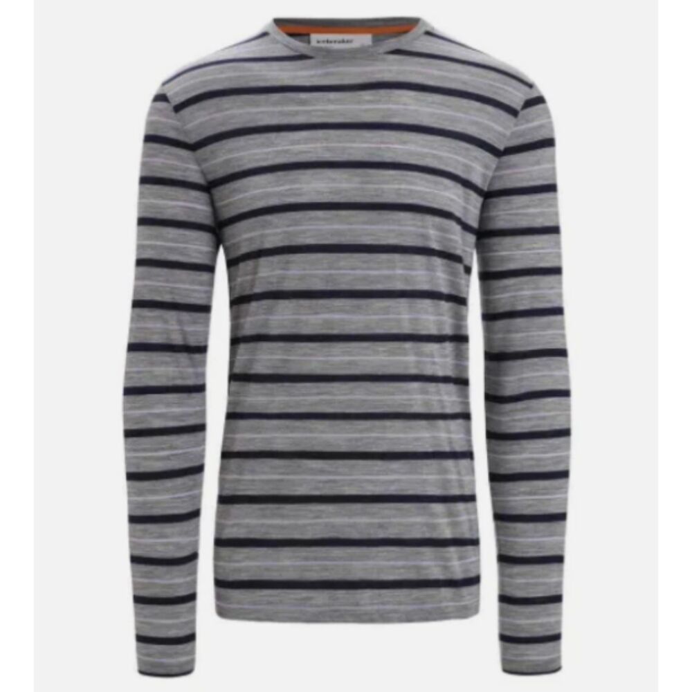 Icebreaker Wave Stripe Merino Wool Blend Long Sleeve Shirt XL Gray Blue